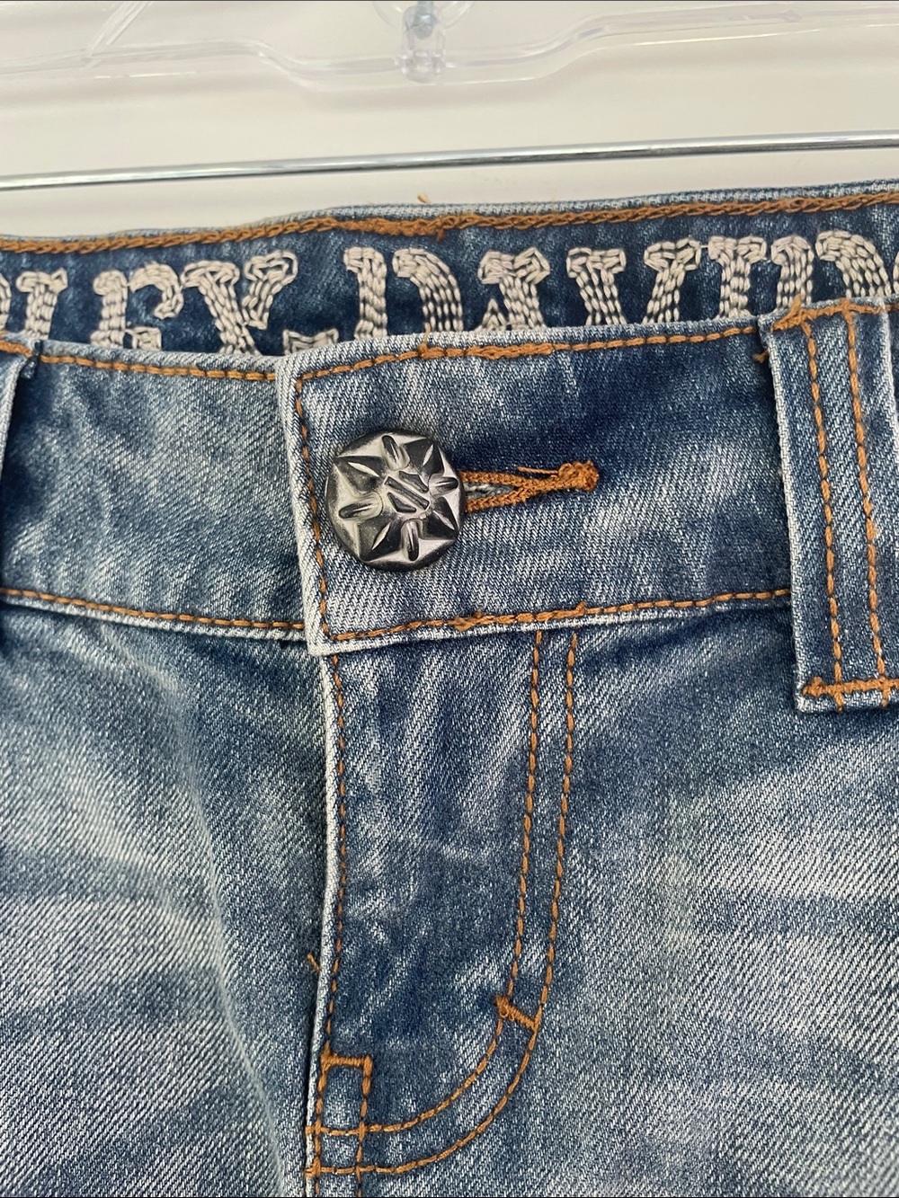 Harley-Davidson Light Blue Distressed Denim Mini Skirt 6 - Picture 4 of 8